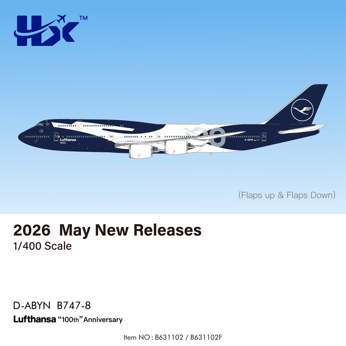 1/400 Lufthansa B747-8 D-ABYN 100周年記念 HX Wings May 2026 Release Lufthansa Boeing 747-8 “100th